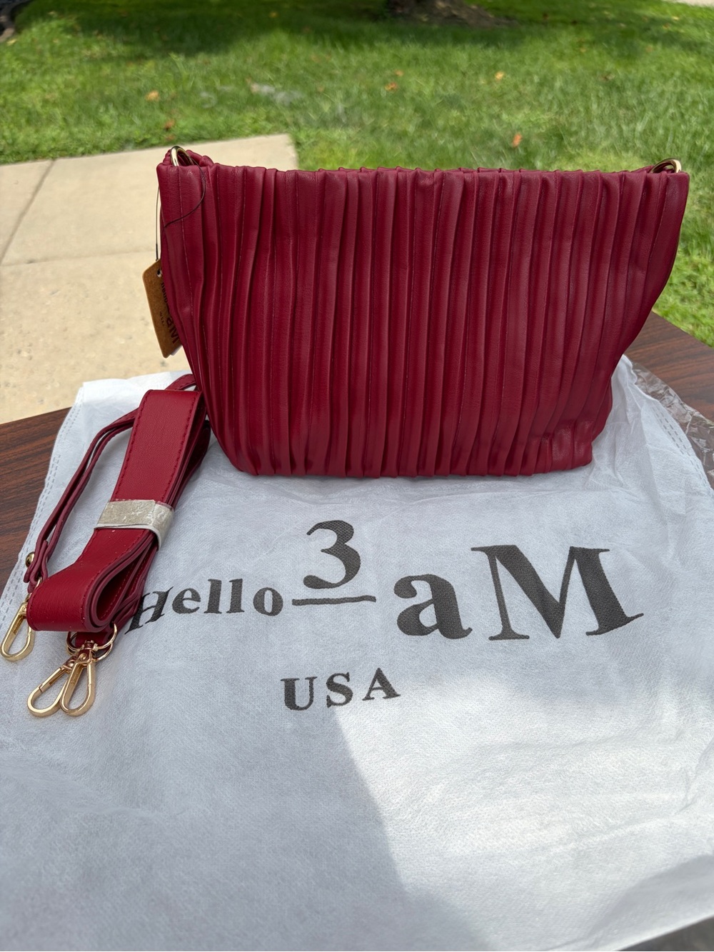 Hello 3AM Burgundy Pleated Clutch Crossbody Bag Wristlet NWT
